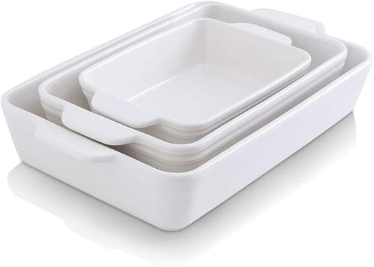 KOOV Bakeware Set, Ceramic Baking Dish Set, Rectangular Casserole Dish Set, lasagna Pan, Baking Pans Set for Cooking, Cake Dinner, Kitchen, 9 x 13 Inches, 3-Piece (Set of 3, White) by KOOV