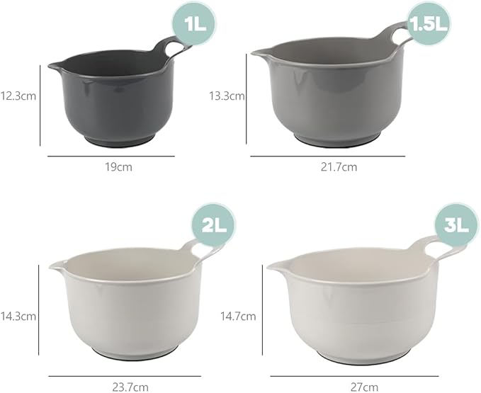 BoxedHome 4 Pack Nesting Mixing Bowl with Pour Spout and Handle, BPA free Microwave & Dishwasher Safe(Grey, 4 Pack with Handle) - Image 9