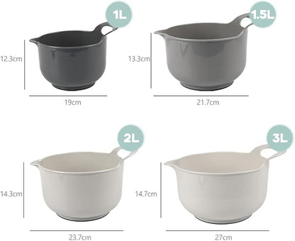 BoxedHome 4 Pack Nesting Mixing Bowl with Pour Spout and Handle, BPA free Microwave & Dishwasher Safe(Grey, 4 Pack with Handle) - Image 9