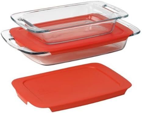 Pyrex Easy Grab 4-Piece Value Pack, includes 1-ea 3-qt Oblong, 2-qtOblong, Red Plastic Covers - Image 2