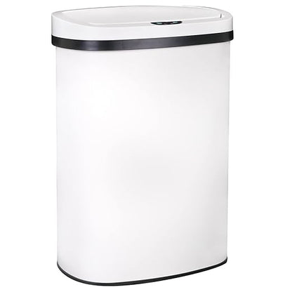 Kitchen Trash Can Office Bathroom Bedroom Waste Bin with Lid Automatic Sensor Touch Free Stainless Steel Garbage Can 13 Gallon / 50L,White by BestOffice