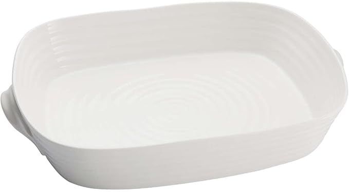Portmeirion Sophie Conran Handled Roasting Dish, White Porcelain Bakeware - 15 x 11 Inch Rectangular 3 Quart Oven, Microwave, Freezer Safe Pan - Durable Cookware for Baking & Serving