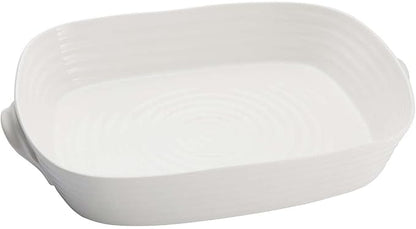 Portmeirion Sophie Conran Handled Roasting Dish, White Porcelain Bakeware - 15 x 11 Inch Rectangular 3 Quart Oven, Microwave, Freezer Safe Pan - Durable Cookware for Baking & Serving