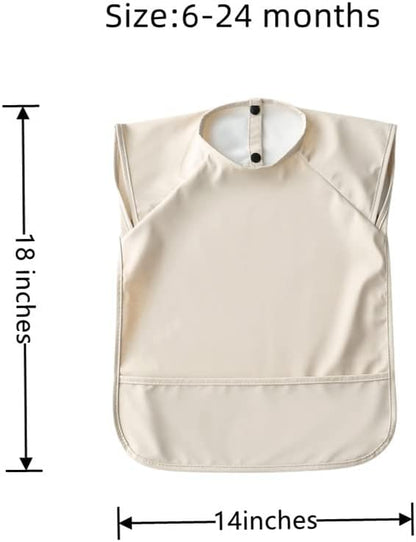 Waterproof Baby Bibs,Infant Toddler Extra Cover Feeding Bib With Food Catcher,Easy Clean & Washable