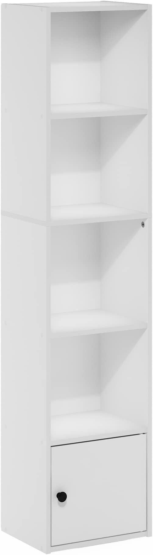 Furinno LUDER Book Shelf, 5-Tier Modern Bookshelf, Bookcase with 1 Door Storage Cabinet, 9.3 x 12 x 52, for Organization and Storage, for Living Room, Bedroom, Home Office, White - Image 6
