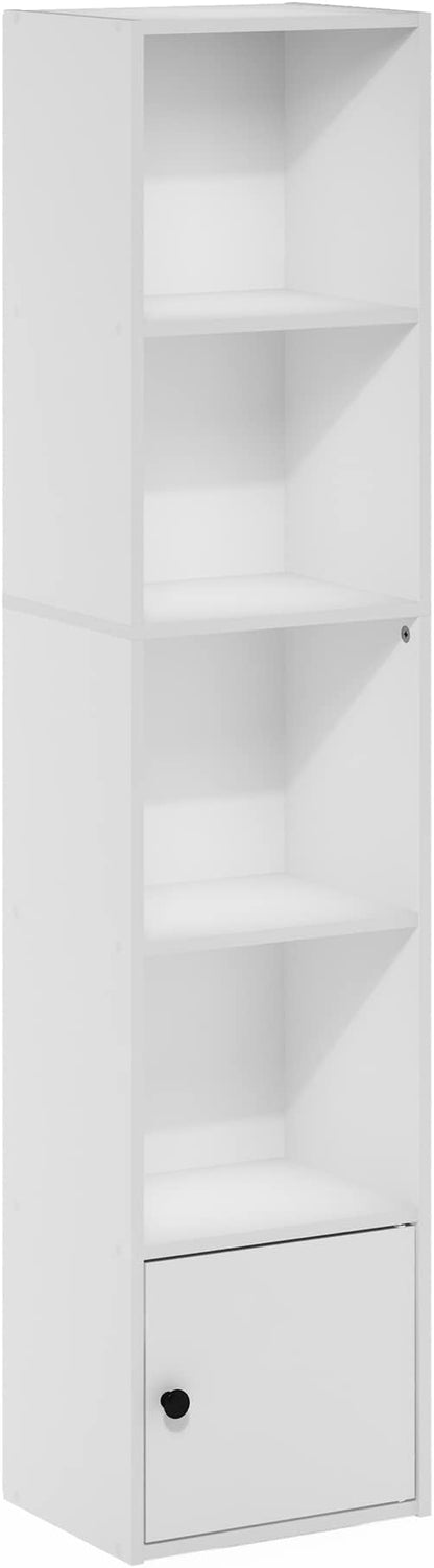Furinno LUDER Book Shelf, 5-Tier Modern Bookshelf, Bookcase with 1 Door Storage Cabinet, 9.3 x 12 x 52, for Organization and Storage, for Living Room, Bedroom, Home Office, White - Image 6