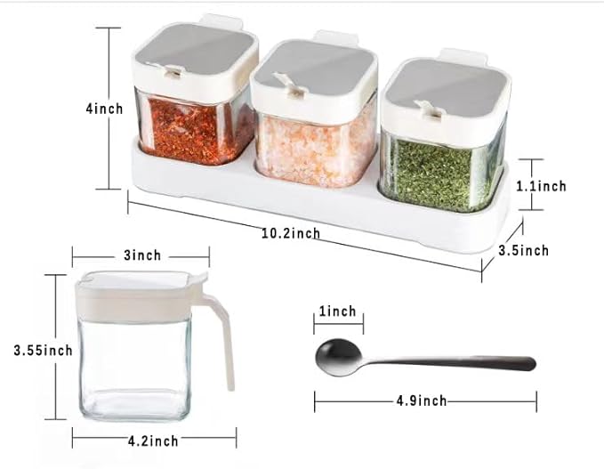 Mlici 8.6 oz Condiments Container Seasoning Jars, Kitchen Spicy Jars with Lids and Spoons, Tea Coffee Sugar Canisters Glass Spice Box, Set of 3, Containers, White - Image 5