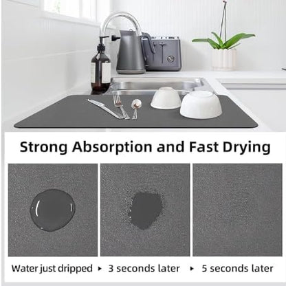 Extra Large Dish Drying Mats: 33"L x 17"W XXL Customizable Trimmable Non-Slip Absorbent Mat, Oil Stain Resistant Easy Clean Drip Catcher Counter Protector for Kitchen Sink Coffee Bar Espresso Machine