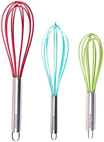 Silicone Whisk Set of 3 - wire whisk for Cooking Non-Scratch - whisks for cooking - Hand Whisk - whisker tool - wisking tool stainless by Wired+Whisk