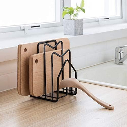 SUNFICON Cutting Board Rack Chopping Board Organizer Stand Holder Kitchen Countertop Pots Pan Lids Rack Organizer Flat Steel 4.92 x 5.7 x 8.47 in. Black by SUNFICON