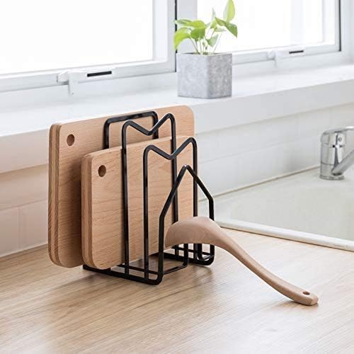 SUNFICON Cutting Board Rack Chopping Board Organizer Stand Holder Kitchen Countertop Pots Pan Lids Rack Organizer Flat Steel 4.92 x 5.7 x 8.47 in. Black by SUNFICON