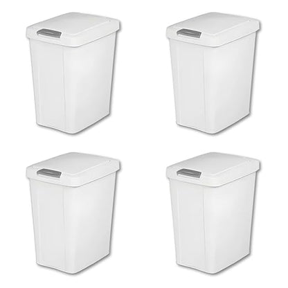 7.5 Gallon White Wastebasket with Touch-Open Lid: Ideal Office Trash Can, Under Sink Trash Can, Or Garbage Can with Lid for Kitchen, Bathroom, Mudroom
