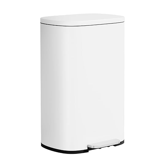 PayLessHere Stainless Steel Trash Can with Lid - Removable Inner Bucket, Foot Pedal Soft Close for Office, Home, Kitchen (White, 13 G) by PayLessHere