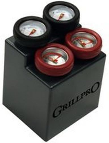 GrillPro 11381 4-Piece Min Meat Thermometers with Bezel , Black