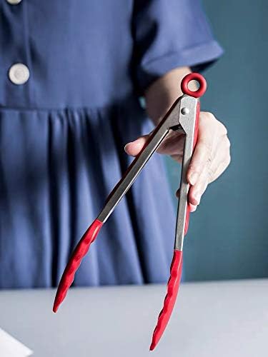 HINMAY Silicone Cooking Tongs 9-Inch Serving Tongs, Set of 3 (Red) - Image 5