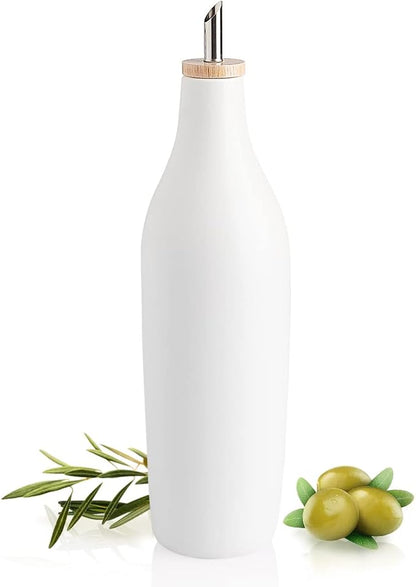 Sweejar Matte Ceramic Olive Oil Dispenser Bottle with Spout, 17 Oz Oil Dispenser for Kitchen Counter, Opaque Oil Cruet for EVOO, Vinegar, Avocado Oil Container for Cooking, Pack of 1 (White) by Sweejarco1949