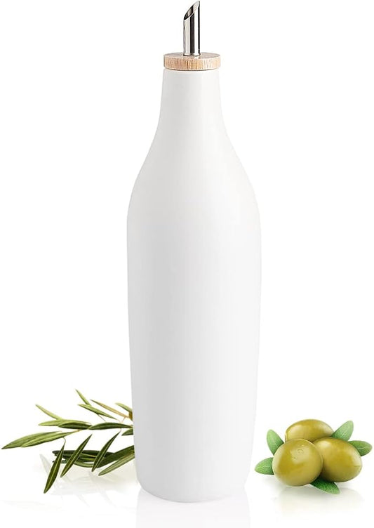 Sweejar Matte Ceramic Olive Oil Dispenser Bottle with Spout, 17 Oz Oil Dispenser for Kitchen Counter, Opaque Oil Cruet for EVOO, Vinegar, Avocado Oil Container for Cooking, Pack of 1 (White) by Sweejarco1949