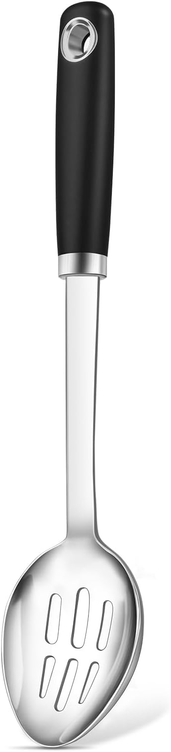 Stainless Steel Cooking Spoon, Slotted Metal Serving Spoon, Heavy Duty Sturdy Large Soup Ladle, High Heat Resistant Kitchen Cooking Utensils for Mixing, Stirring, Ergonomic Handle, Easy to Clean by Unknown