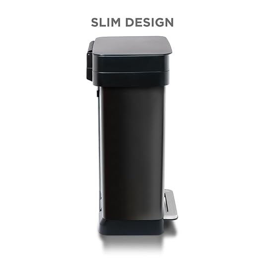 Clorox 13 Gallon Trash Can - 50L Kitchen Trash Can with Wide Step Pedal - Rectangular Black Stainless Garbage Bin with Hinged Rim and Odor Protection - Image 2