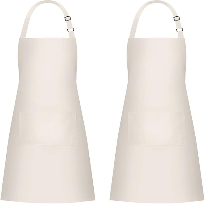 Jubatus 2 Pack 100% Cotton Aprons with 2 Pockets Cooking Chef Kitchen Adjustable Bib Apron for Women Men, Beige by Jubatus