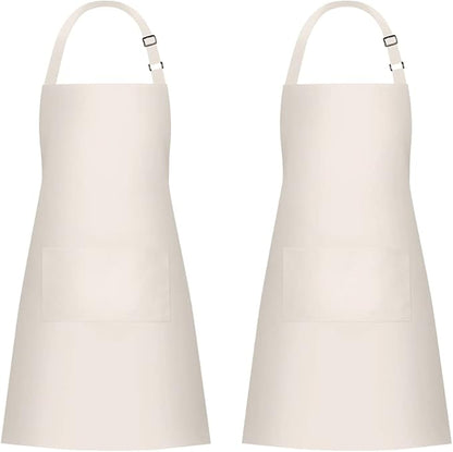 Jubatus 2 Pack 100% Cotton Aprons with 2 Pockets Cooking Chef Kitchen Adjustable Bib Apron for Women Men, Beige by Jubatus
