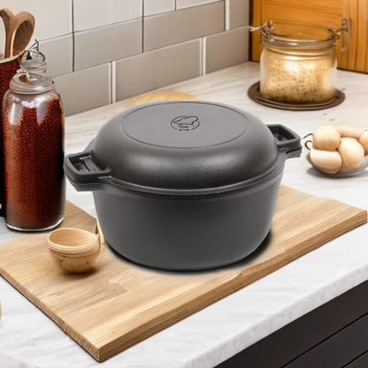 Commercial Chef 2-in-1 5-Qt. Dutch Oven with 10.25-Inch Skillet Lid, Pre-Seasoned Cast Iron, Works on All Cooktops Including Induction, Outdoor Cookware for Campfires or Grills, CHFL508 - Image 5