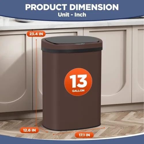 13 Gallon Automatic Trash Can with Lid, Touch Free Stainless Steel Kitchen Trash Can Touchless Garbage Can 50L High Capacity Electronic Sensor Trash Bin Waste Bin for Room Kitchen Office (Brown) - Image 2