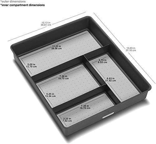 madesmart 4 Compartment Drawer Organizer, Multi Purpose Storage for Utensils, Office Tools, Cords, & Small Household Items, Tech Accessories, Arts & Crafts Supplies, Non Slip Lining, Granite - Image 4
