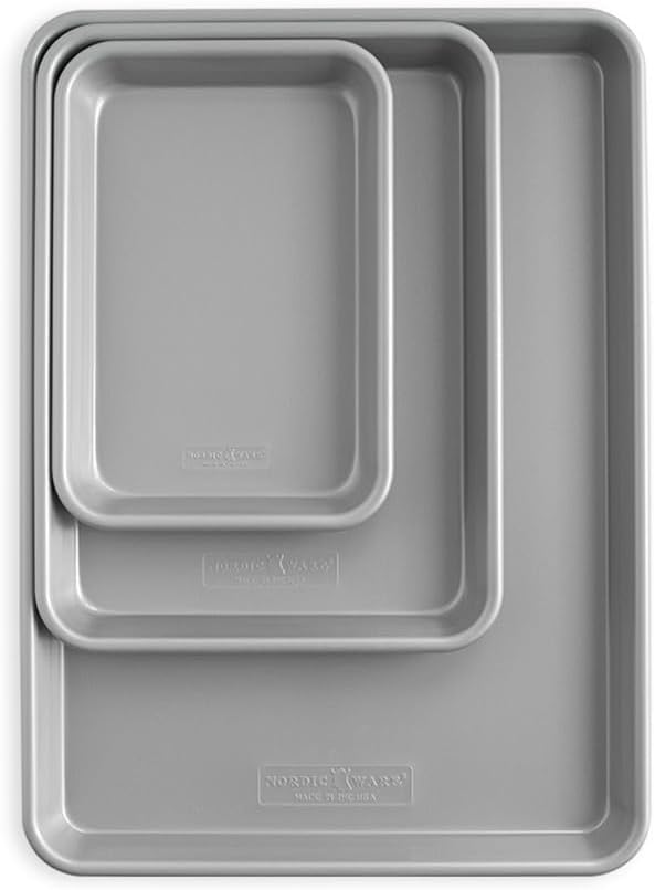 Nordic Ware Brilliant™ Colorful 3-Pc Baking Set, Nonstick made without PFAS or PTFE for safe cooking; Reinforced steel rim prevents warping; Includes Half Sheet, Quarter Sheet, and Eighth Sheet by NordicWare