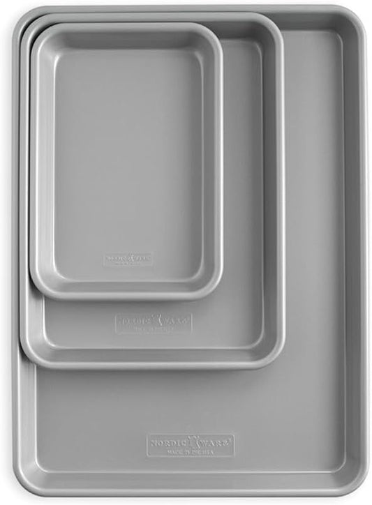 Nordic Ware Brilliant™ Colorful 3-Pc Baking Set, Nonstick made without PFAS or PTFE for safe cooking; Reinforced steel rim prevents warping; Includes Half Sheet, Quarter Sheet, and Eighth Sheet by NordicWare