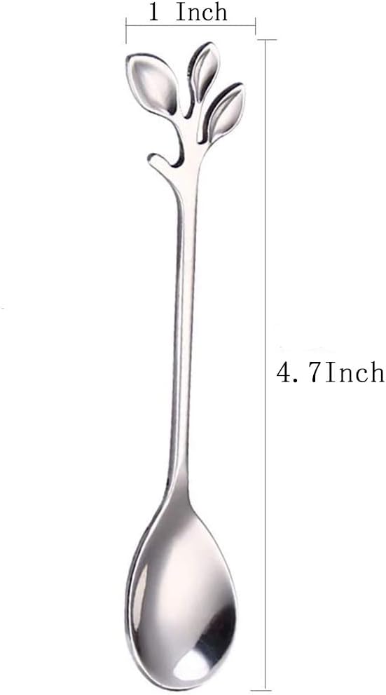 AnSaw Elegant Silver Leaf Coffee Spoons - 10-Piece, 4.7" Mini Stainless Steel Espresso & Dessert Tea Spoons, Perfect for Demitasse & Small Servings - Image 2