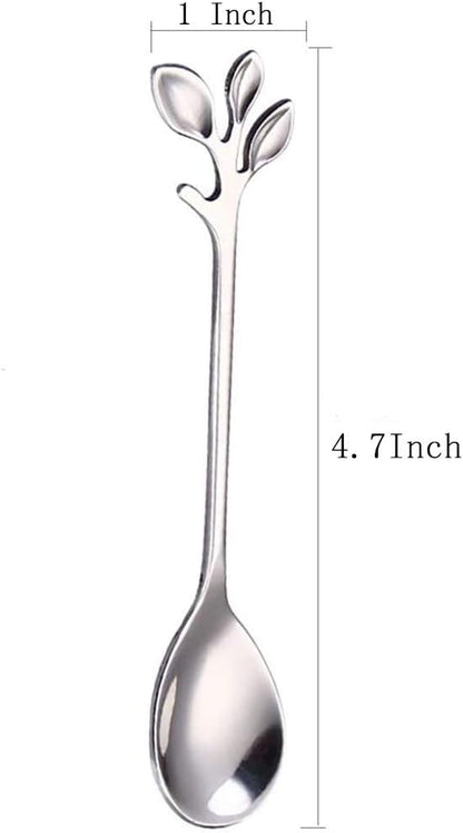 AnSaw Elegant Silver Leaf Coffee Spoons - 10-Piece, 4.7" Mini Stainless Steel Espresso & Dessert Tea Spoons, Perfect for Demitasse & Small Servings - Image 2