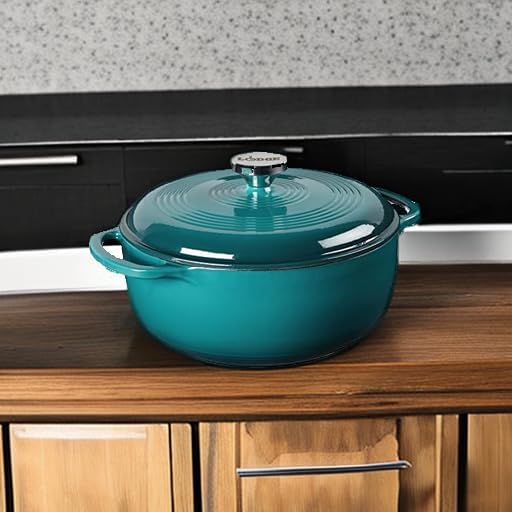 Lodge 4.5 Quart Enameled Cast Iron Dutch Oven with Lid – Dual Handles – Oven Safe up to 500° F or on Stovetop - Use to Marinate, Cook, Bake, Refrigerate and Serve – Lagoon - Image 5