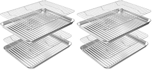 ROTTAY Baking Sheet with Rack Set (2 Pans + 2 Racks), Stainless Steel Cookie Sheet with Cooling Rack, Nonstick Baking Pan, Warp Resistant & Heavy Duty & Rust Free, Size 16 x 12 x 1 Inches (Pack of 2) by Rottay