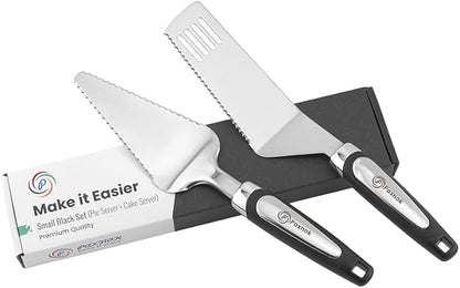Pie Server Spatula and Cake Cutter Slicer, Stainless Steel Set - Kitchen Essentials for Cutting & Serving Desserts, Brownies, Lasagna (Black, 10 inches)
