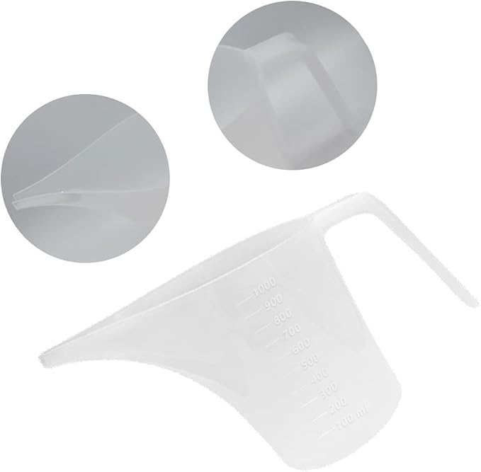 4 Pack Plastic Funnel Pitcher,Measuring Cup with Long Spout,Large Capacity Easy Pour Cup,Perfect for Bakeware Mold,Oils,Watering Plants(1000ml) - Image 4