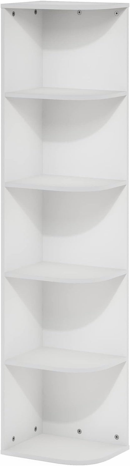 Furinno PASIR Book Shelf, 5-Tier Corner Bookshelf with Open Shelf, Standing Bookcase, 9.3 x 12 x 51.7, for Organization and Storage, for Living Room, Bedroom, Home Office, White - Image 6