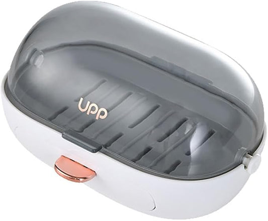 1Pc Shower Soap Dish Holder with Lid, Bar Soap Holder with Drain, Wall Mounted Soap Box Container for Shower, Bathroom, Bathtub, Kitchen Sink, Adhesive Included