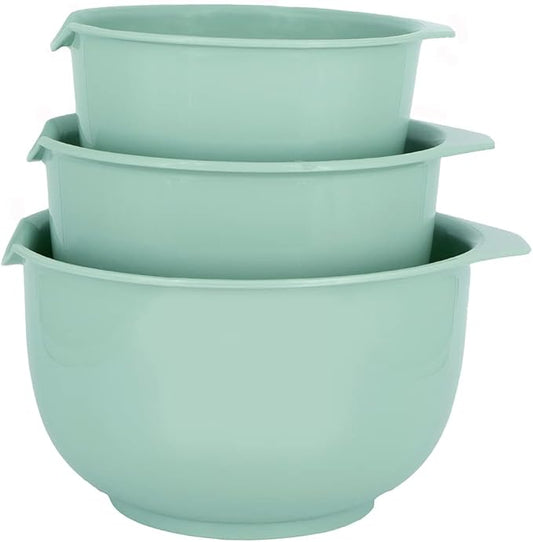 Glad Mixing Bowls with Pour Spout, Set of 3 | Nesting Design Saves Space | Non-Slip, BPA Free, Dishwasher Safe Plastic | Kitchen Cooking and Baking Supplies, Sage Green by GladTrashFoodStorage