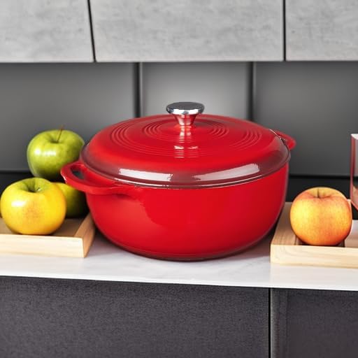 Lodge Essential Enamel Cast Iron Dutch Oven with Lid - Oven-Safe Enamel Cookware up to 500° F - Heat-Retaining Braising & Roasting Pot - Non-Toxic Cookware - 7.5 Quart, Island Spice Red - Image 5