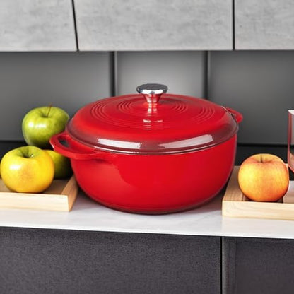 Lodge Essential Enamel Cast Iron Dutch Oven with Lid - Oven-Safe Enamel Cookware up to 500° F - Heat-Retaining Braising & Roasting Pot - Non-Toxic Cookware - 7.5 Quart, Island Spice Red - Image 5