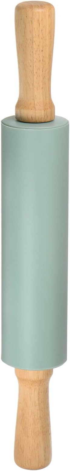 HARFINGTON Silicone Rolling Pins for Baking 15 Inch Wooden Handle Non Stick Rolling Pin Small Roller Playdough Rolling Pins for Dough Pizza Pastry Fondant Kitchen, Dark Green