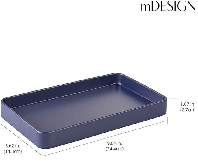 mDesign Modern Decorative Metal Guest Hand Towel Tray Holder Organizer for Disposable Paper Napkins, Jewelry, Makeup - Bathroom Vanity Sink Counter Organization - Unity Collection - Matte Navy Blue