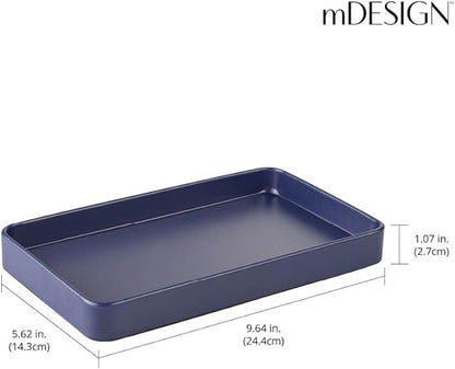 mDesign Modern Decorative Metal Guest Hand Towel Tray Holder Organizer for Disposable Paper Napkins, Jewelry, Makeup - Bathroom Vanity Sink Counter Organization - Unity Collection - Matte Navy Blue