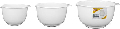 Glad Mixing Bowls with Pour Spout, Set of 3 | Nesting Design Saves Space | Non-Slip, BPA Free, Dishwasher Safe Plastic | Kitchen Cooking and Baking Supplies, White - Image 5