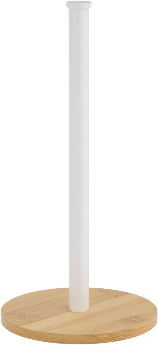 Wooden Paper Towel Holder Countertop, White,Non-Slip Base, Stainless Steel, FreeStanding, Easy Install, Durable, Ideal for Home,RV,Bathroom,Farmhouse Essentials Decor Accessories