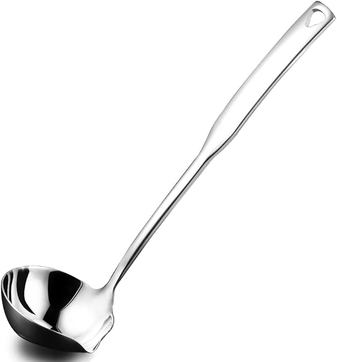 Kitchen Soup Ladle 304 Stainless Steel Punch Metal Luminous Ladell Spoons With Pour Spout Gravy Ladles for Serving,Cooking,Canning,11.8 inch by Hvanam