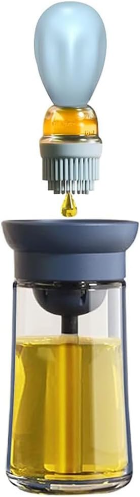 TINMIX Oil Dispenser with Brush - Glass Olive Oil Dispenser for Cooking, 2 IN 1 Oil Dispensing Bottle for Kitchen with Silicone Basting Brush for Vinegar Sauce BBQ Grill Frying, T-OB21, Blue by TINMIX