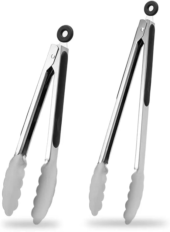 9 & 12 Inch Kitchen Tongs, Stainless Steel Metal Tongs Cooking Tongs, for Cooking Barbecue, BBQ Grilling, Buffet Serving (9"+12") by DAILYKISN