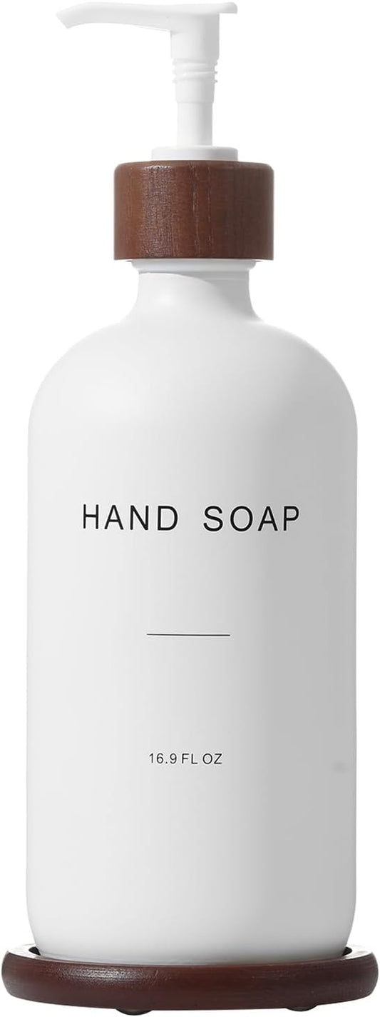 Glass Soap Dispenser, Refillable Hand Soap Dispenser with Tray, Suitable for Bathroom Soap Dispenser, Soap Dispenser for Kitchen Sink, Modern Home Decor. (White)